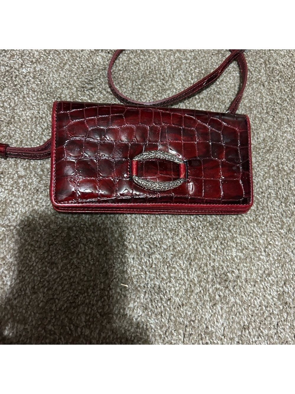 Brighton Croc-Embossed Red Crossbody Bag with Decorative Hardware